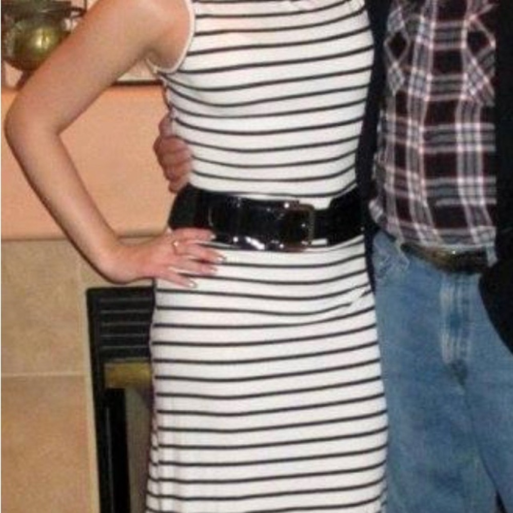 Black and white striped Forever 21 sleeveless maxi dress
